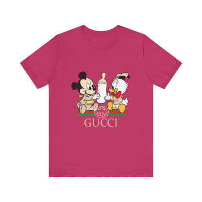 Cute Baby Mickey Mouse and Donald Duck Character Tee - Gucci Inspired Unisex Short Sleeve T-shirt - CreativeRino