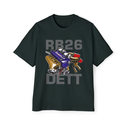 Men's Heavy Oversized Tee - RB26 DETT Engine Graphic T-Shirt for Car Enthusiasts - CreativeRino