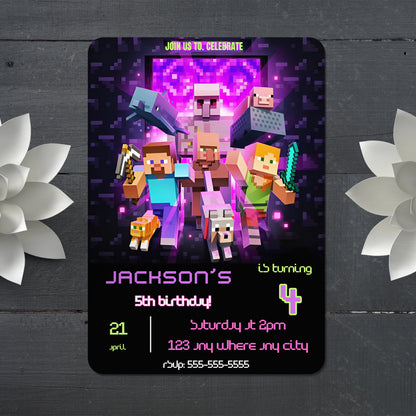 Minecraft Birthday Invitation Template - CreativeRino