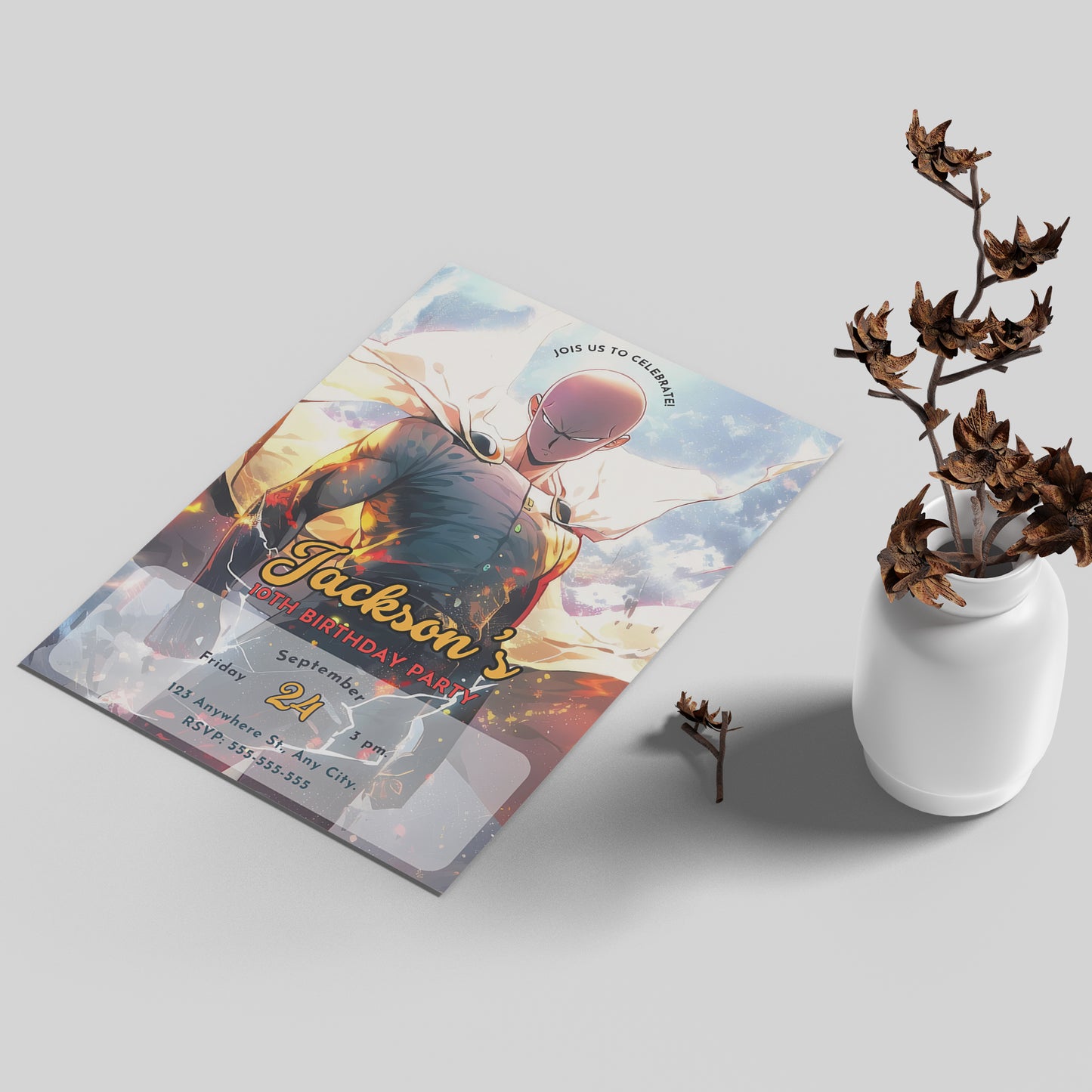 One Punch Man Birthday Invitation Template - CreativeRino