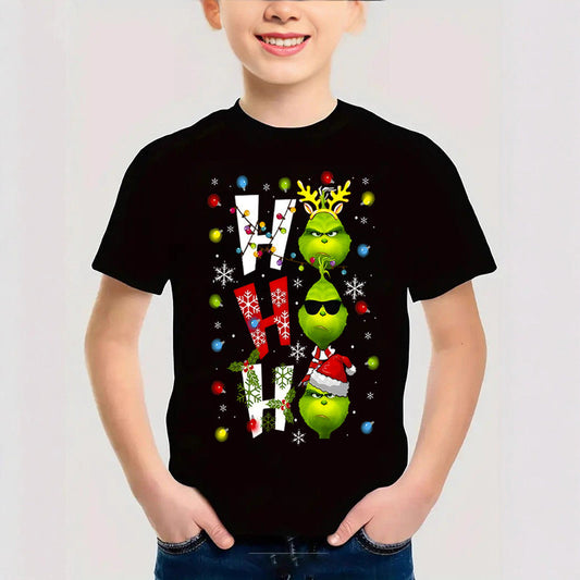 Combed Cotton Christmas Graphic T-Shirt | New Short Sleeve Round Neck | Boys & Girls Festive Kids Clothing Tee eprolo