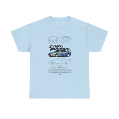 Fast & Furious Unisex Heavy Cotton Tee - Skyline GT-R 34 Graphic T-shirt - CreativeRino