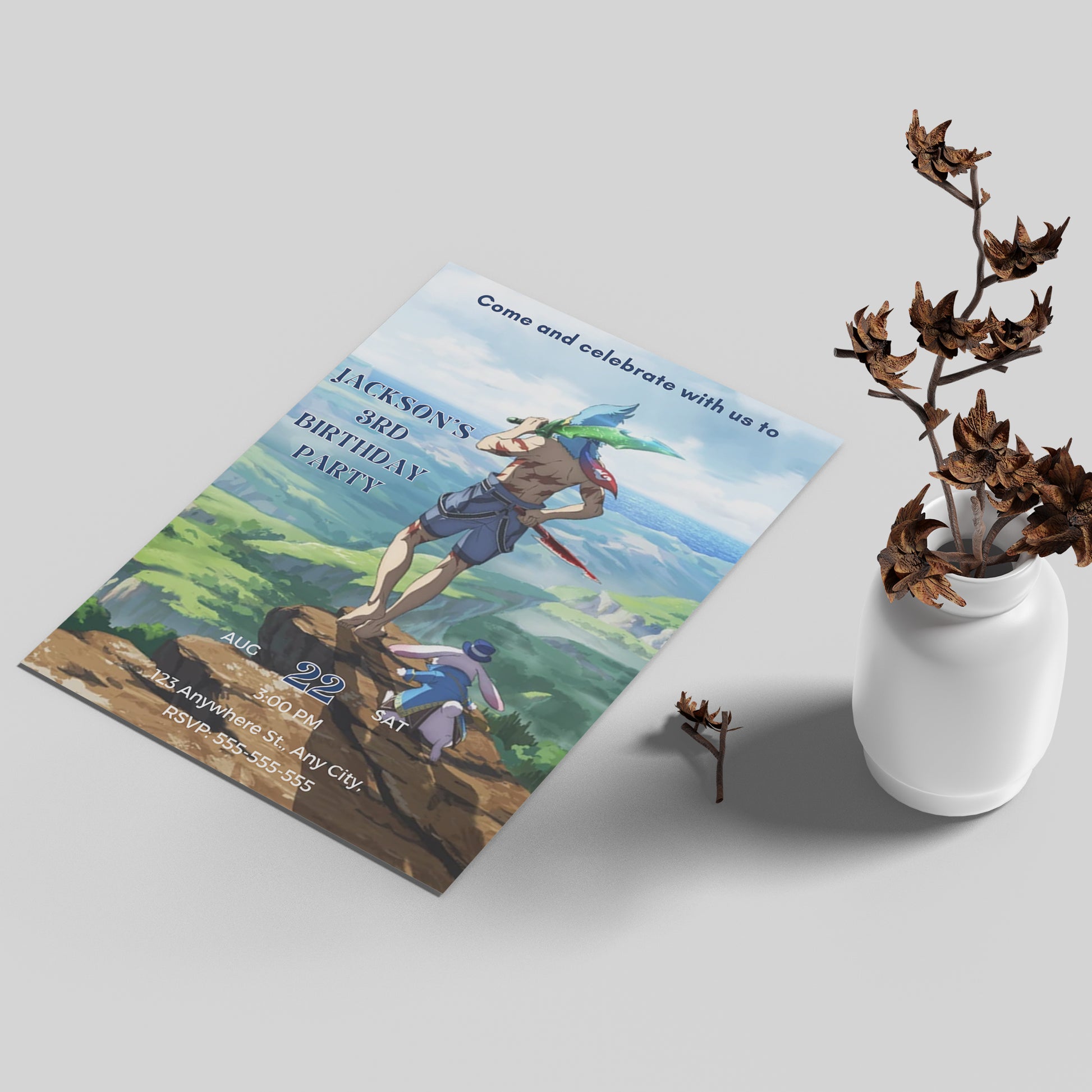 Shangri La Frontier Birthday Invitation Template - CreativeRino