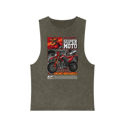 Super Moto Unisex Stonewash Tank Top - Perfect T-shirt for Bikers and Outdoor Adventures - CreativeRino