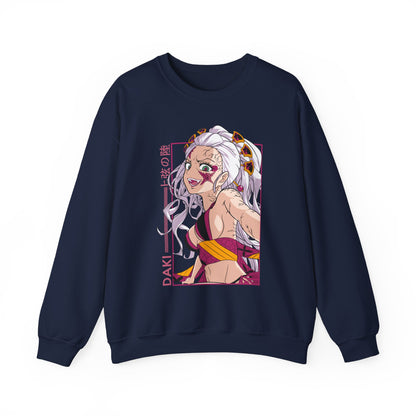 Anime-Inspired Unisex Crewneck Sweatshirt - Demon Slayer Daki Design - CreativeRino