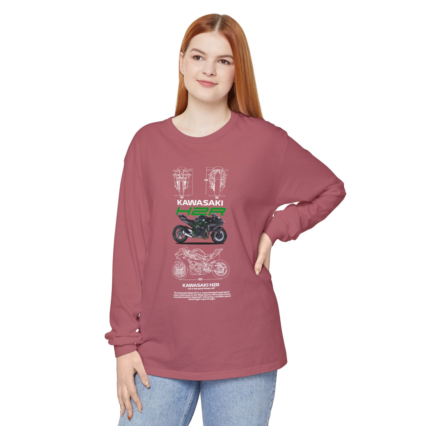 Kawasaki H2R Unisex Long Sleeve T-Shirt - Vintage Motorcycle Graphic Tee - CreativeRino