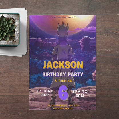 Dr. Stone Birthday Invitation Template - CreativeRino