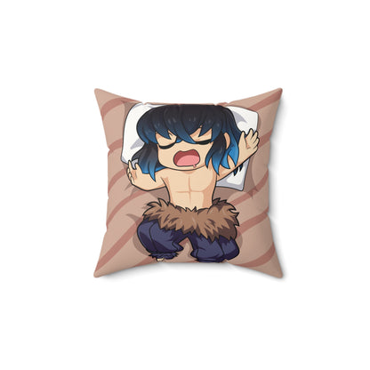 Cute Anime Faux Suede Square Pillow – Demon Slayer Cozy Bedroom Decor - CreativeRino