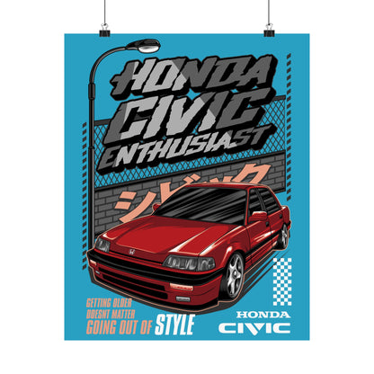 Honda Civic Enthusiast Vertical Poster | Retro Car Art for Automotive Fans - CreativeRino