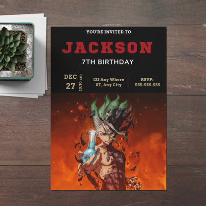 Dr. Stone Birthday Invitation Template - CreativeRino