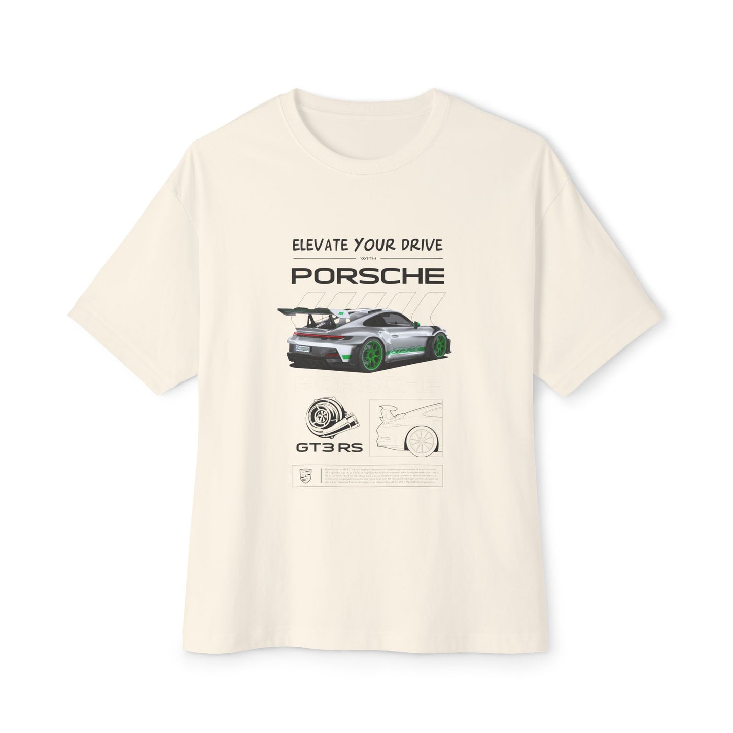 Elevate Your Drive Unisex Oversized Boxy Tee - Porsche GT3RS Graphic T-Shirt - CreativeRino