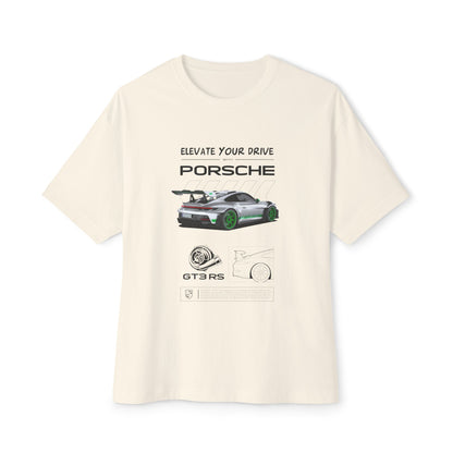 Elevate Your Drive Unisex Oversized Boxy Tee - Porsche GT3RS Graphic T-Shirt - CreativeRino