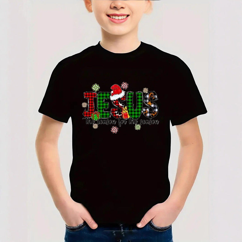 Combed Cotton Christmas Graphic T-Shirt | New Short Sleeve Round Neck | Boys & Girls Festive Kids Clothing Tee eprolo