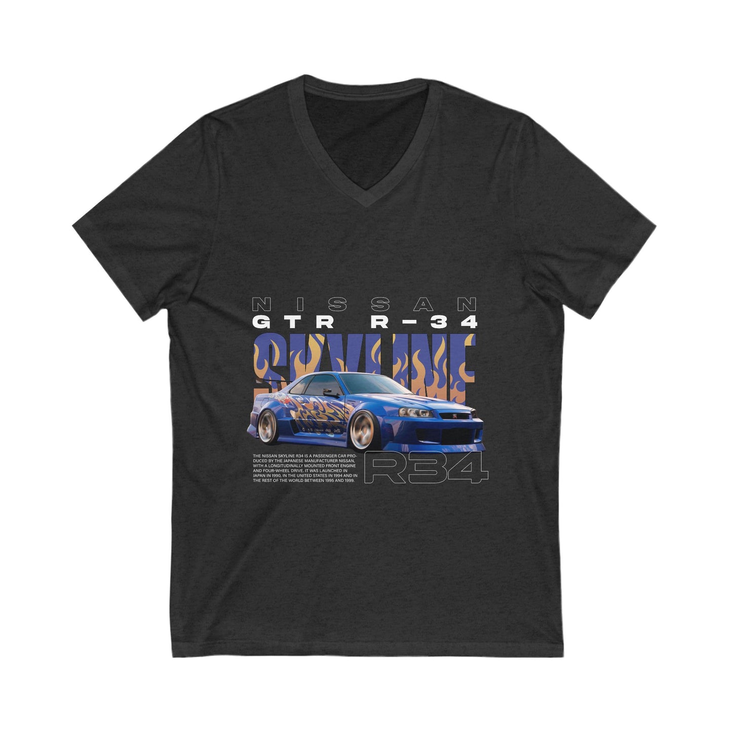 Nissan GTR R-34 V-Neck Tee - Perfect for Car Enthusiasts & Motorsports Fans - CreativeRino
