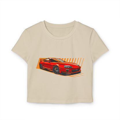 Women's Car Enthusiast Baby Tee - Sporty Red Racing Design - CreativeRino