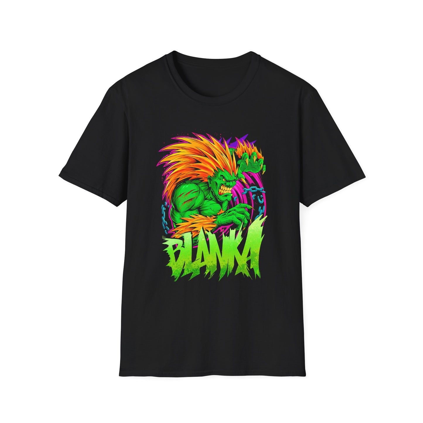 Retro Blanka Graphic Unisex Softstyle T-Shirt - Perfect for Gamers & Comic Fans - CreativeRino