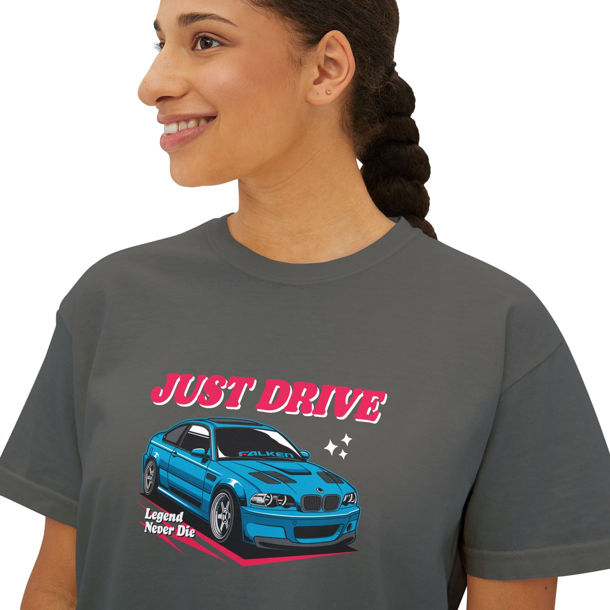 Just Drive Women's Boxy Tee - Casual Car Lover T-shirt - CreativeRino