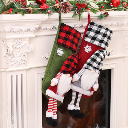 Faceless Forester Christmas Stocking | Red Plaid Dwarf Gnome Hanging Doll & Candy Gift Bag Decoration eprolo