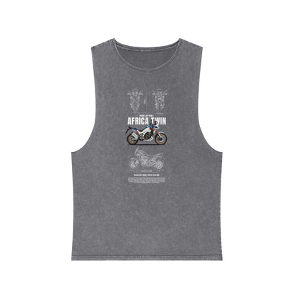 Africa Twin Unisex Stonewash Tank Top - Vintage Motorcycle Graphic T-shirt - CreativeRino