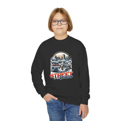 Street Dancer Youth Crewneck Sweatshirt - Fun and Trendy Graphic Sweatshirt for Young Car Enthusiasts - CreativeRino
