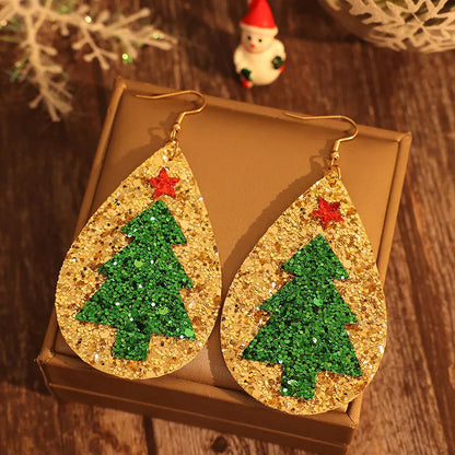 Lightweight PU Leather Christmas Tree Drop Earrings | Festive Holiday Jewelry eprolo