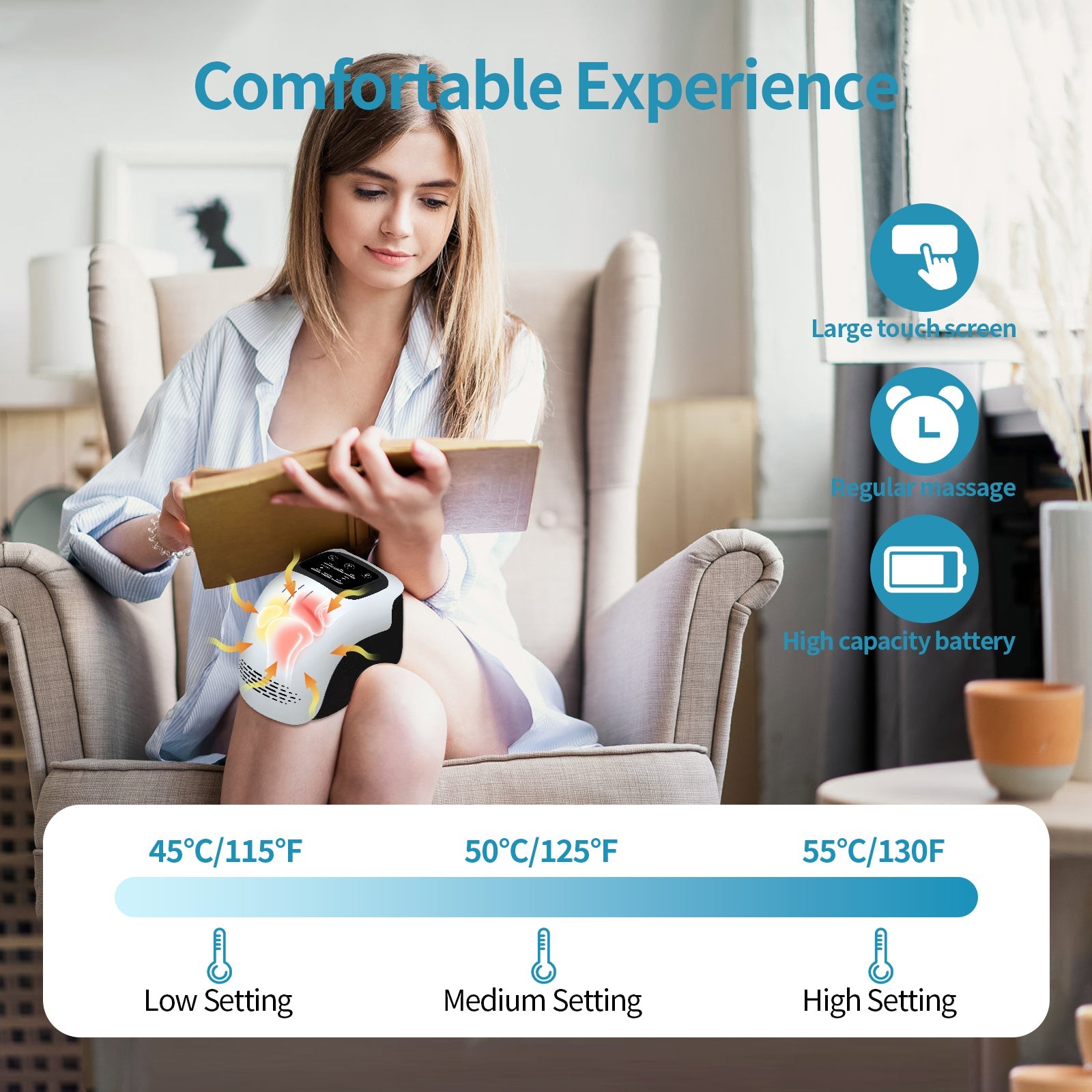 Intelligent Home Use Electric Intelligent Kneading Heating Knee Massager Rechargeable Pain Relief Infrared Laser Vibration Knee Massager CreativeRino