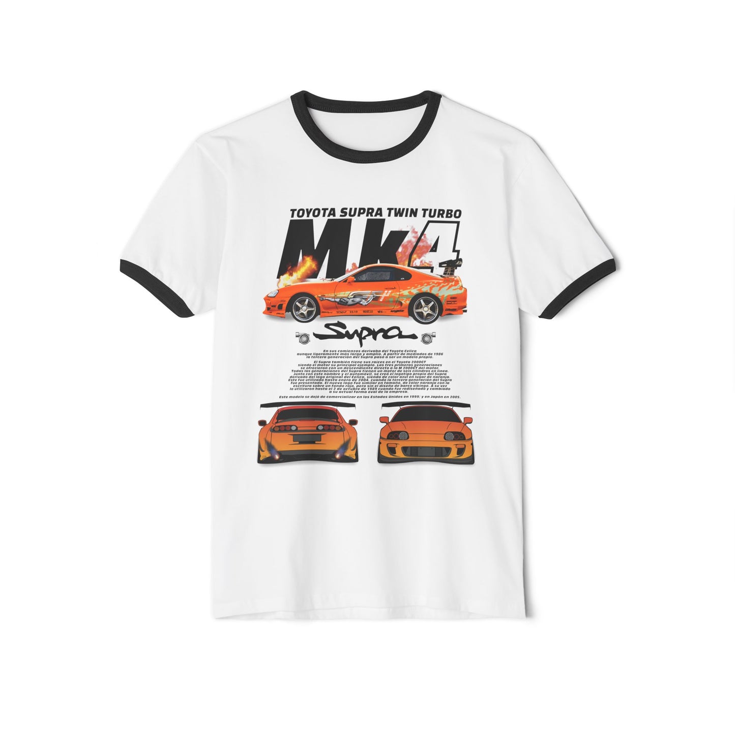 Unisex Cotton Ringer T-Shirt - Toyota Supra Twin Turbo Performance Tee - CreativeRino