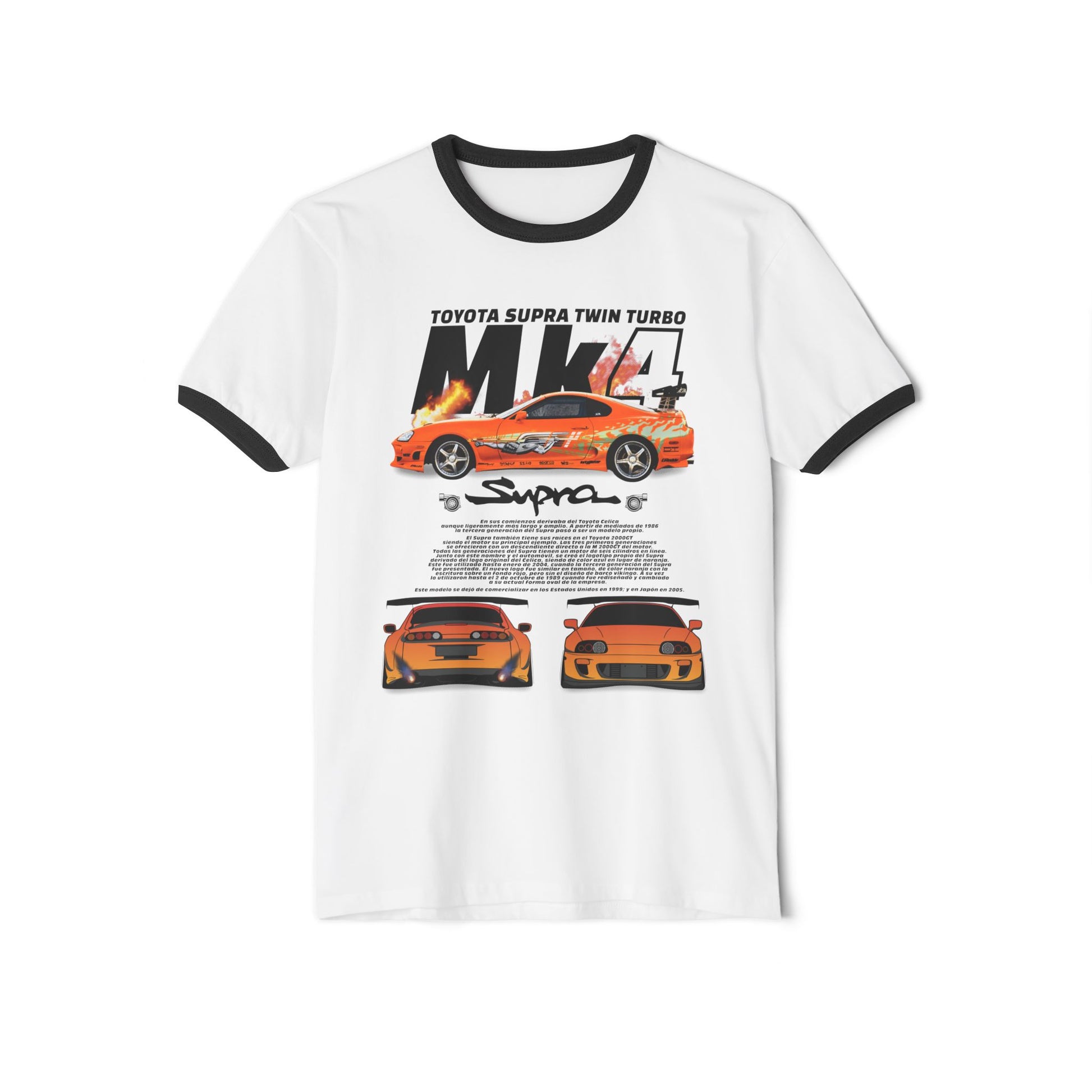 Unisex Cotton Ringer T-Shirt - Toyota Supra Twin Turbo Performance Tee - CreativeRino