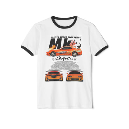 Unisex Cotton Ringer T-Shirt - Toyota Supra Twin Turbo Performance Tee - CreativeRino