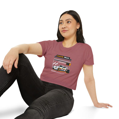 Rauh-Welt Women's Festival Crop Top - Stylish Orange Graphic T-shirt for Car Enthusiasts - CreativeRino