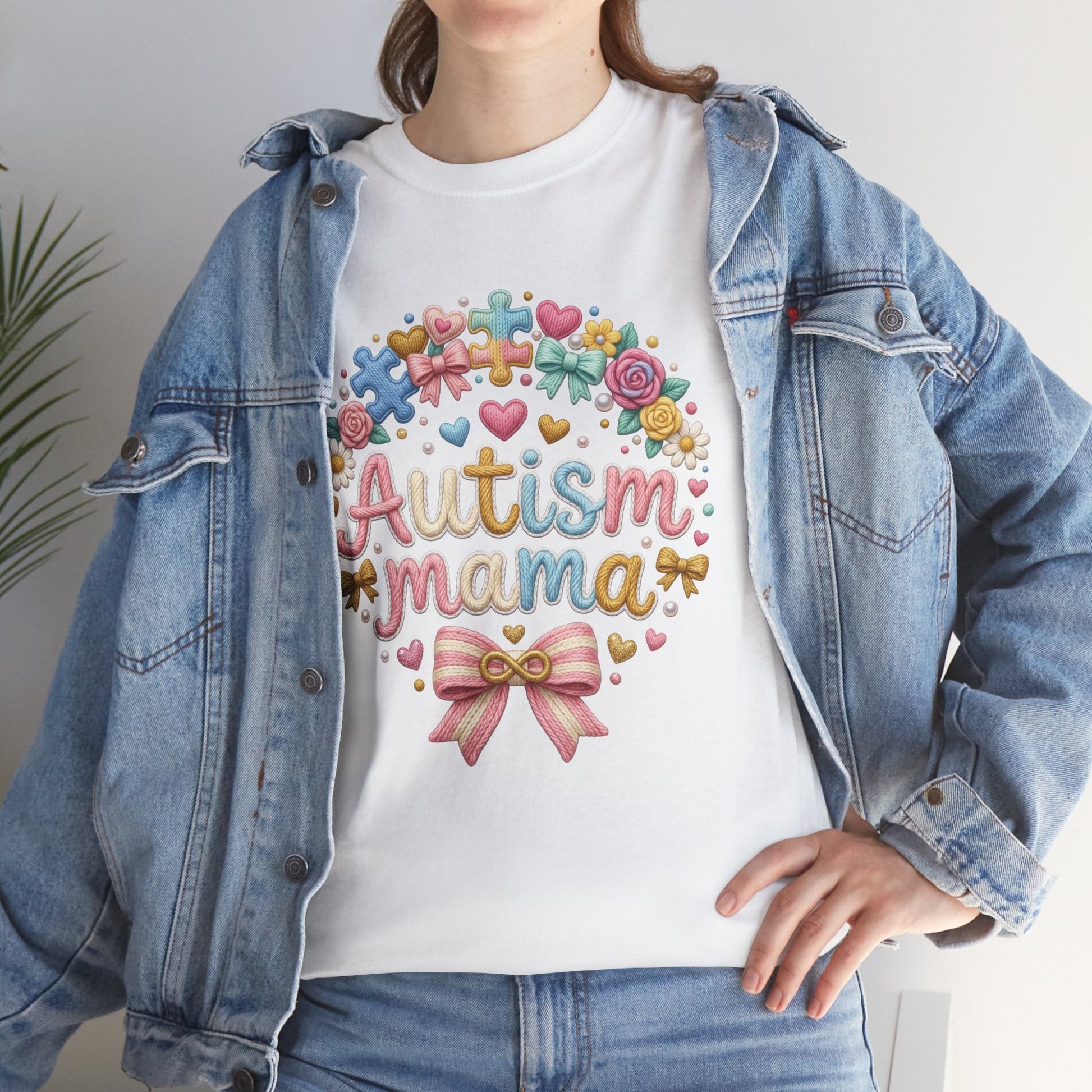 Autism Mama T-Shirt — Cute Pastel Puzzle Heart Design Printify