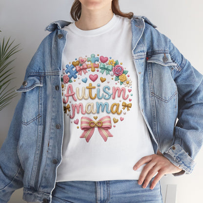 Autism Mama T-Shirt — Cute Pastel Puzzle Heart Design Printify
