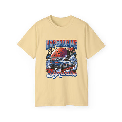Hyperdrive Dynamics Unisex Ultra Cotton Tee - Retro Space Car Graphic T-Shirt - CreativeRino