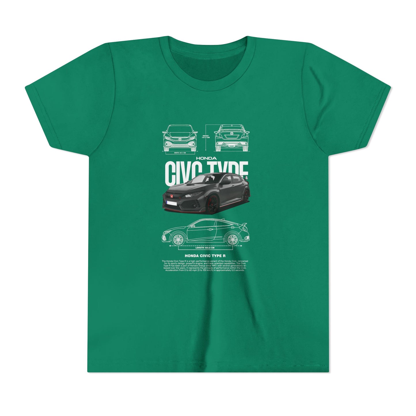 Honda Civic Type R Youth Short Sleeve Tee - Cool Car Graphic Tee for Young Car Enthusiasts - CreativeRino