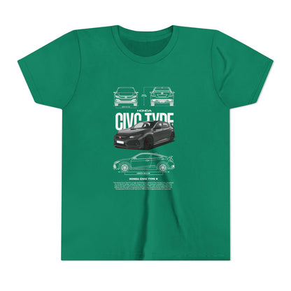 Honda Civic Type R Youth Short Sleeve Tee - Cool Car Graphic Tee for Young Car Enthusiasts - CreativeRino