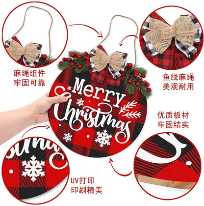 Rustic Wooden Christmas Wreath & Welcome Doorplate | Festive Floral Door Ring Decoration eprolo