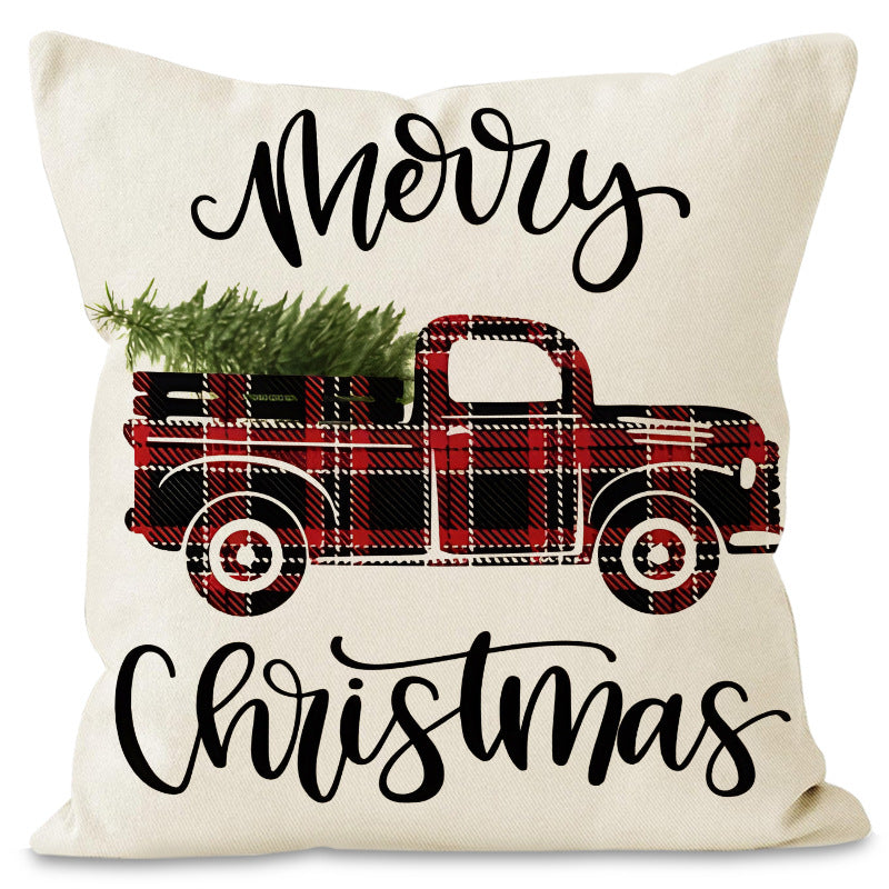 Christmas Reindeer & Snowflake Grid Pillow Cover | Printed Linen Cushion Case for Holiday Sofa Decor eprolo