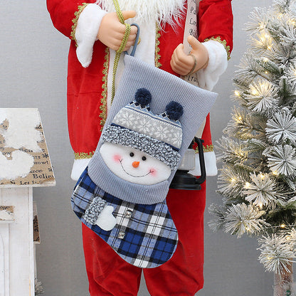 Cozy Blue Knitted Christmas Stocking | Handcrafted Fabric Gift Bag & Tree Pendant Holiday Decor eprolo