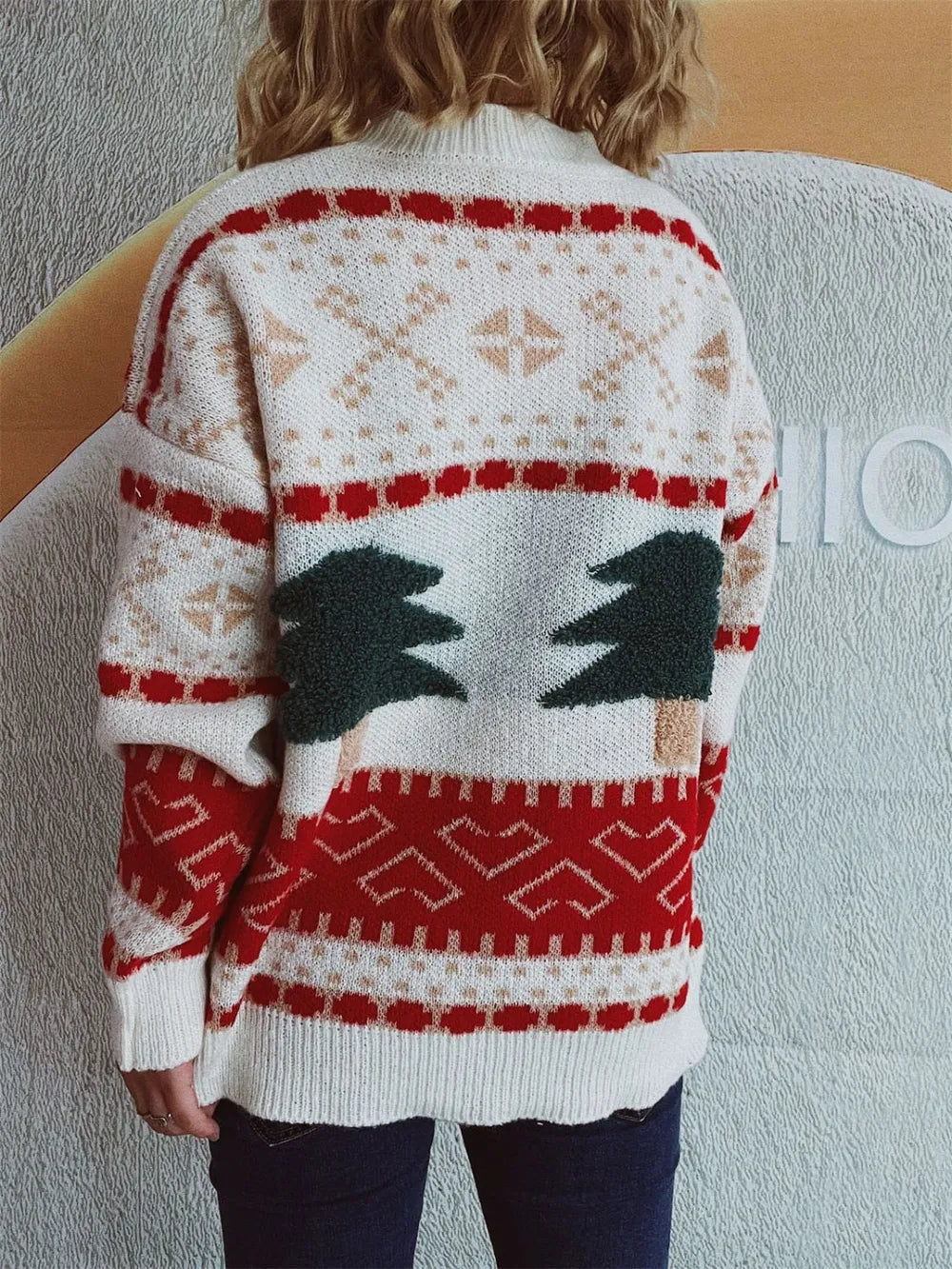 Fun Cartoon Christmas Tree Jacquard Sweater | Knitted Holiday & New Year Pullover eprolo
