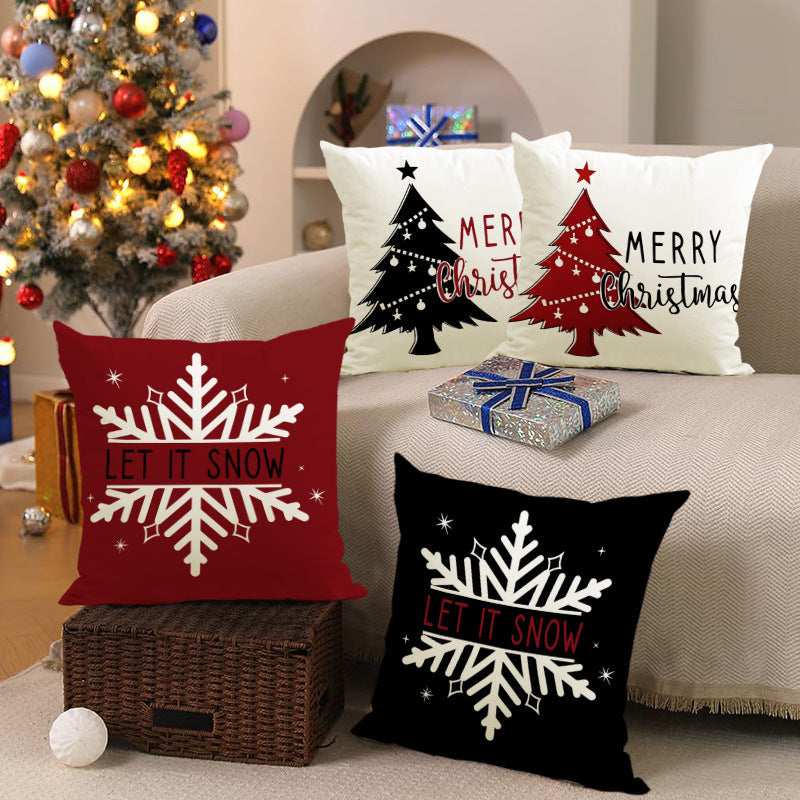 Christmas Tree & Snowflake Printed Pillow Cover | Rustic Linen Cushion Case for Holiday Party & Sofa Decor eprolo