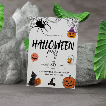 Pumpkin and Spider Halloween Party Invitation Template - CreativeRino