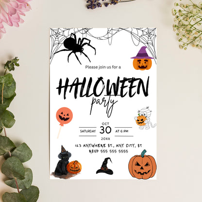 Pumpkin and Spider Halloween Party Invitation Template - CreativeRino