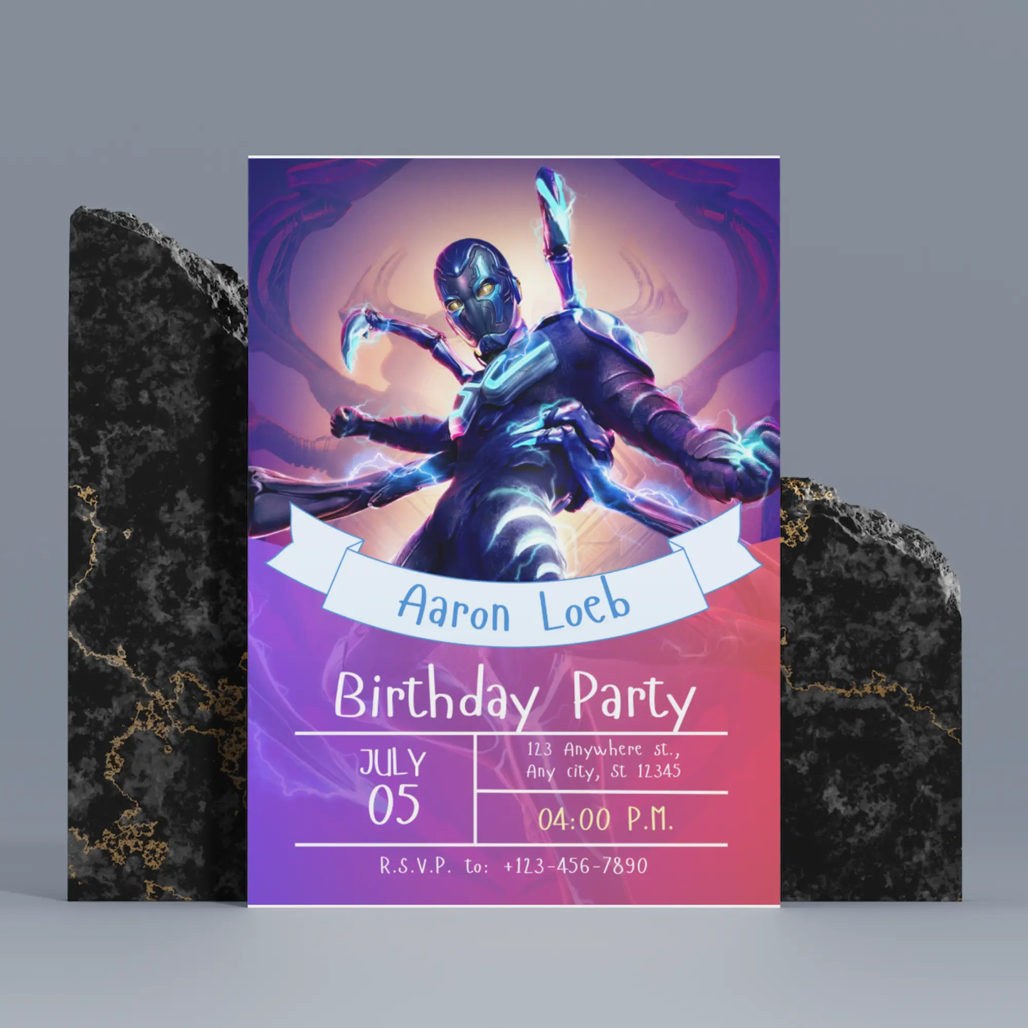 Blue Beetle Birthday Invitation Template - CreativeRino