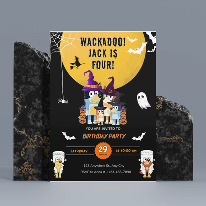 Bluey Halloween Birthday Invitation Template - CreativeRino