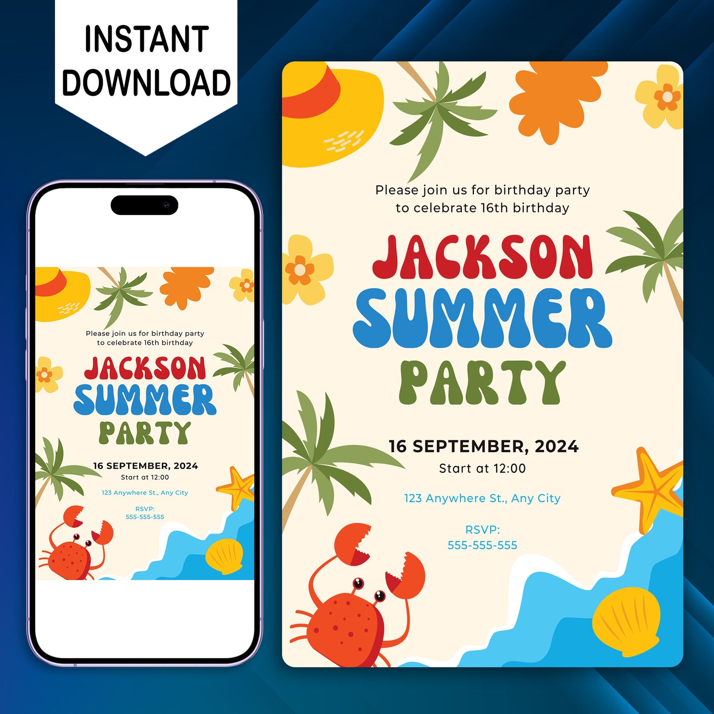 Summer Birthday Party Invitation | Summer Party Theme Invite Canva Template