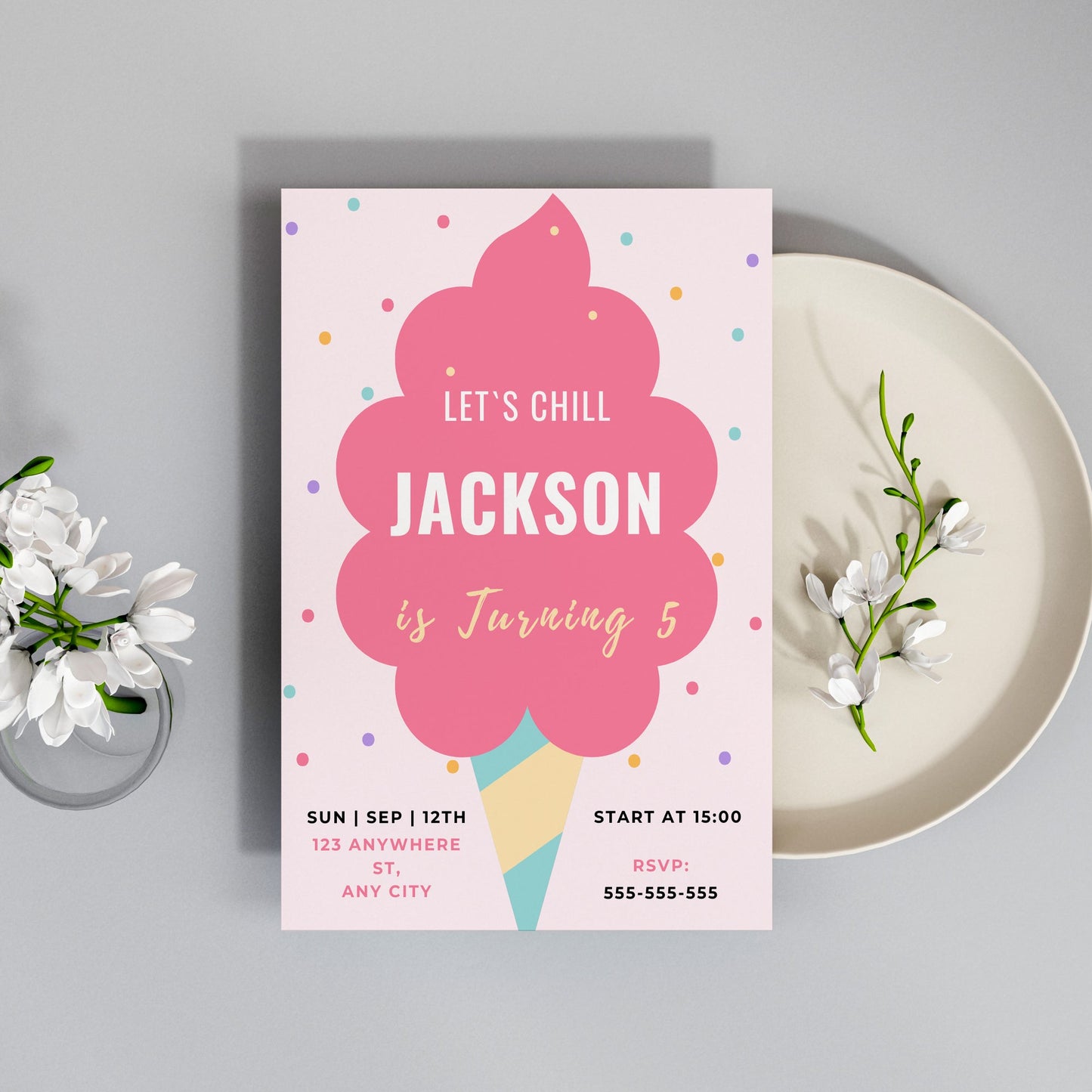 Snow Cone Party Invite | Snow Cone Birthday Invitation Canva Template CreativeRino