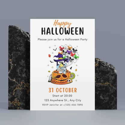 Bluey Halloween Birthday Invitation Template - CreativeRino
