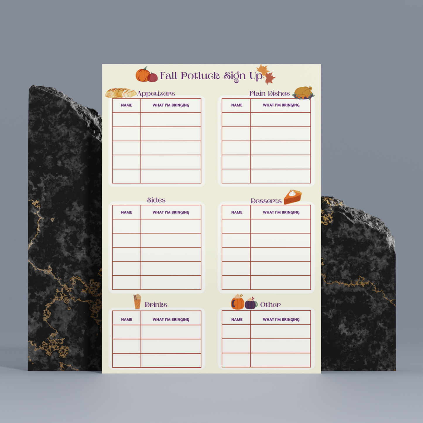 Fall Potluck Sign Up Sheet Template