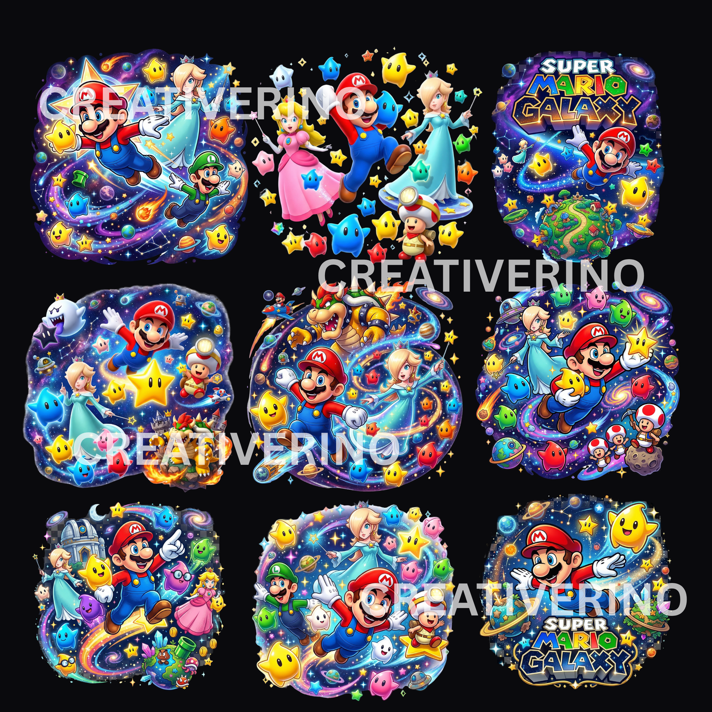 Super Mario Galaxy PNG | Mario Space Theme Clipart | Prncess Rosaline Peach Yoshi Luigi CreativeRino