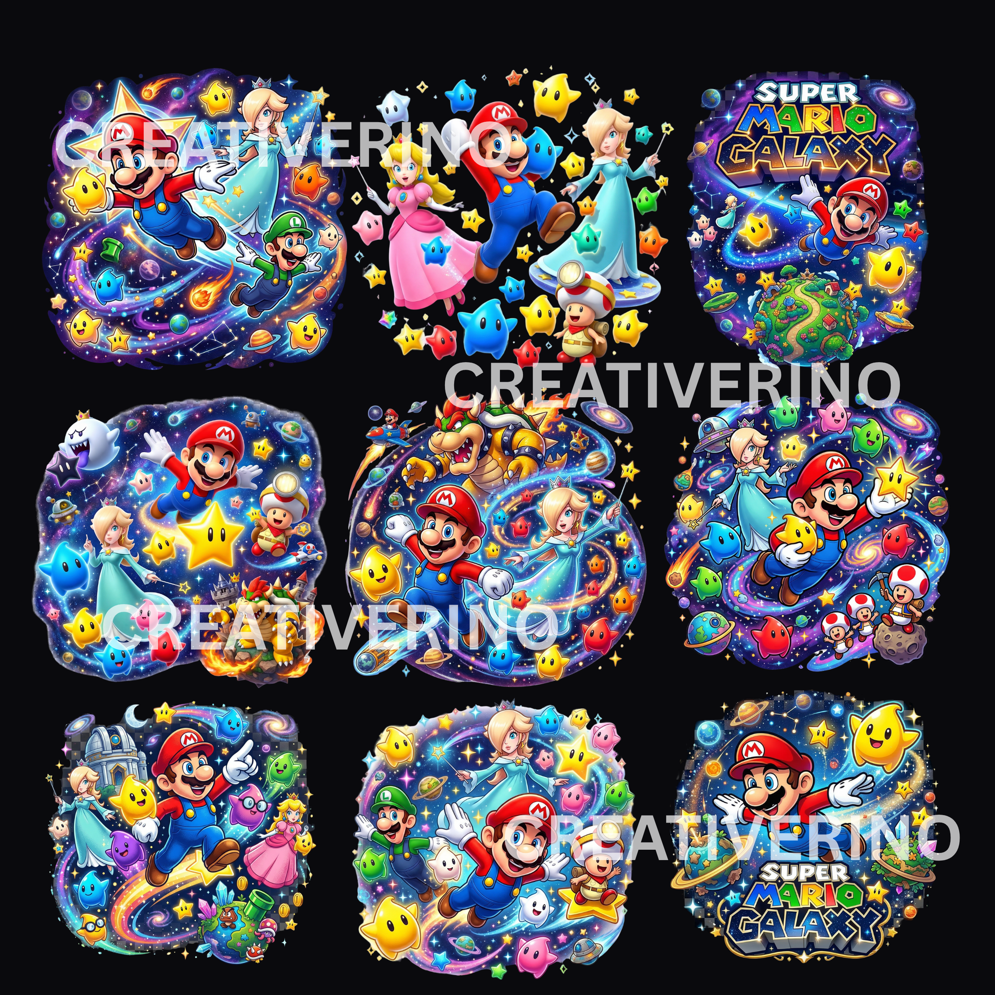 Super Mario Galaxy PNG | Mario Space Theme Clipart | Prncess Rosaline Peach Yoshi Luigi CreativeRino